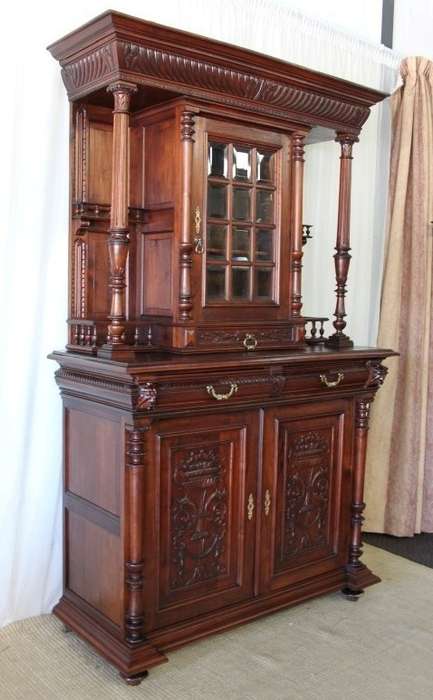 A MAGNIFICENT ANTIQUE FRENCH RENAISSANCE REVIVAL WALNUT "BUFFET-A-DEUX CORPUS" CABINET
