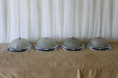 AN AWESOME COLLECTION OF FOUR CHROME AND FROSTED GLASS DOME CEILING LIGHT FITTINGS bid/light