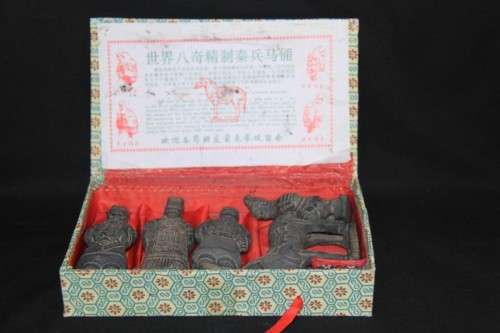 A spectacular set of miniature tabletop Terracotta warriors and horse in traditional period armour