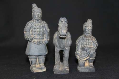 A spectacular set of miniature tabletop Terracotta warriors and horse in traditional period armour