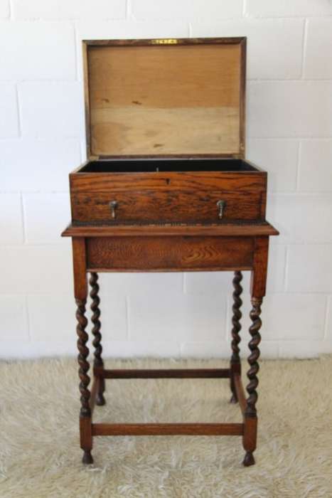 An extremely rare Victorian antique oak cutlery canteen (caddy) table stand in remarkable condition