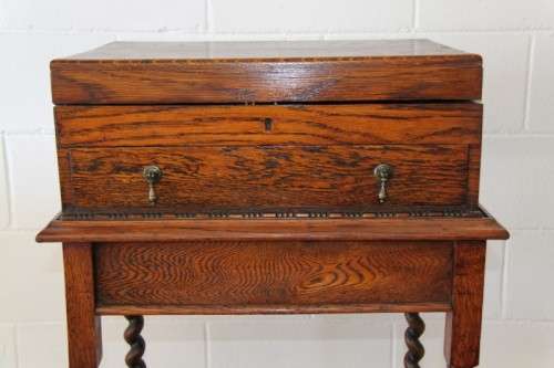 An extremely rare Victorian antique oak cutlery canteen (caddy) table stand in remarkable condition