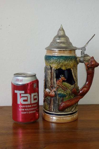 Fabulous vintage German made stoneware lidded Stein w/ traditional hand glazed detailing