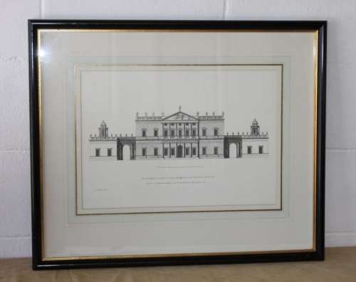 A framed architectural print of the front of the mid 1600's Offices of Lord Percival RS17