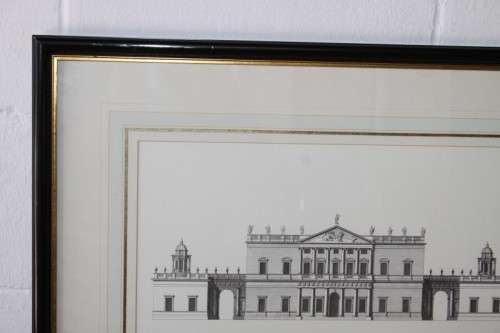 A framed architectural print of the front of the mid 1600's Offices of Lord Percival RS17