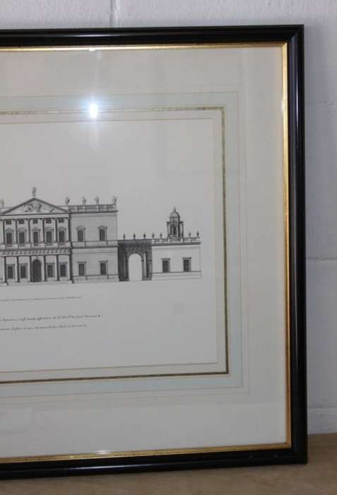 A framed architectural print of the front of the mid 1600's Offices of Lord Percival RS17