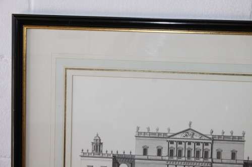 A framed architectural print of the front of the mid 1600's Offices of Lord Percival RS17