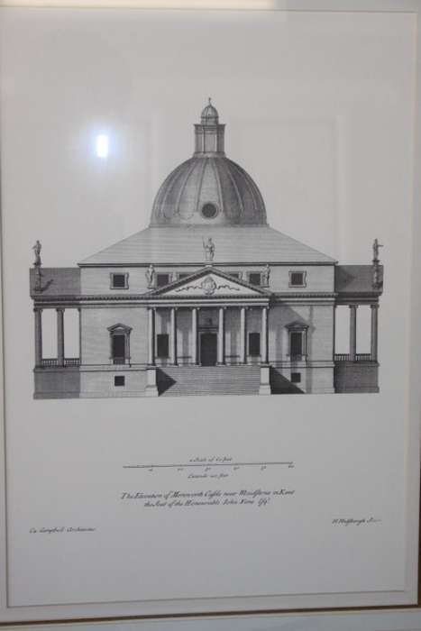 A superb architectural framed print titled "The elevation of Merenworth Castle near Maidstone" RS17