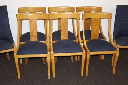 Eight superb yellow wood & walnut burr dining room chairs with awesome carvers - price/chair
