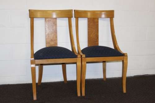 Eight superb yellow wood & walnut burr dining room chairs with awesome carvers - price/chair