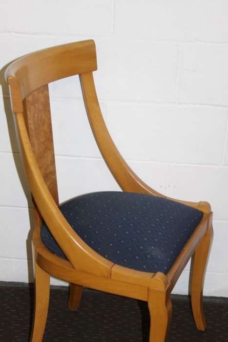 Eight superb yellow wood & walnut burr dining room chairs with awesome carvers - price/chair