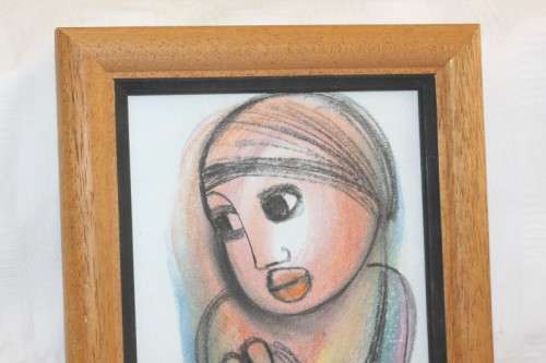 Awesome original framed Godfrey Ndaba expressionism mixed media drawing - RS17Sale