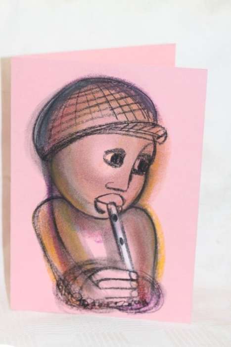 Incredible original unframed Godfrey Ndaba expressionism mixed media drawing, Flute Player- RS17Sale