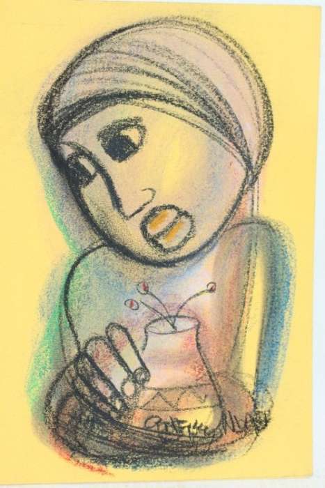 Amazing original unframed Godfrey Ndaba expressionism mixed media drawing - Flower vase - RS17Sale