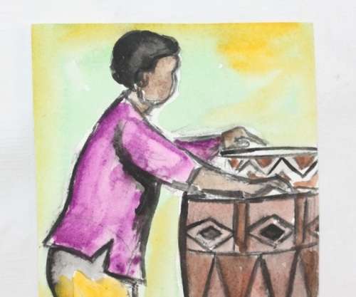 Gorgeous original signed unframed Lucas V. Mahome watercolour painting of an African drum - RS17Sale