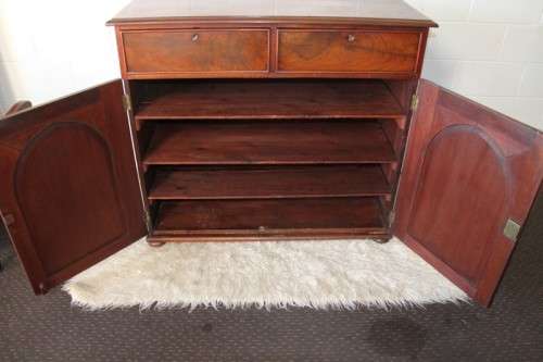 A stunning Teak cabinet with two drawers & two cupboards w/ large shelves - lovely in a home/ office