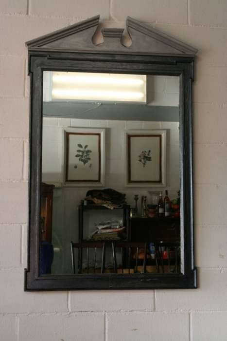An amazing vintage solid wooden framed "Roman entrecoupe pediment gabled" two-tone wall mirror
