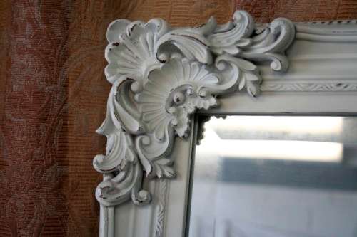 Beautiful ornately moulded "matt white" wooden framed bevelled glass wall mirror = a stunner! RS17M