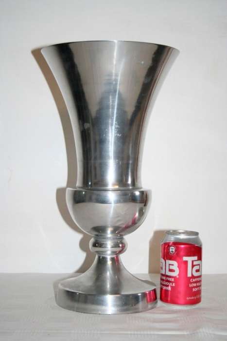 A stylish large pewter stemmed display urn-vase with a fluted flared lip and wide base