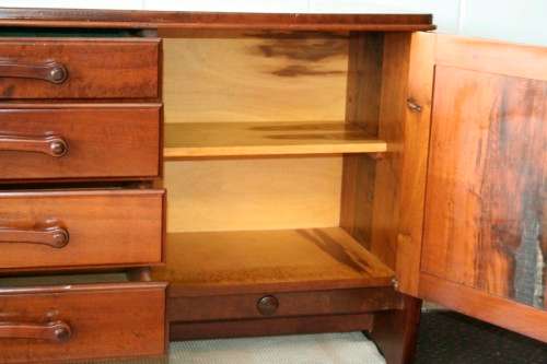 Solidly built vintage Imbuia buffet server with 4 large drawers & two cupboards