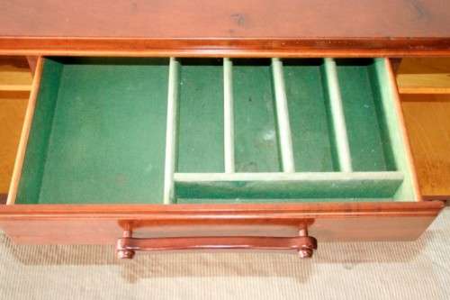 Solidly built vintage Imbuia buffet server with 4 large drawers & two cupboards