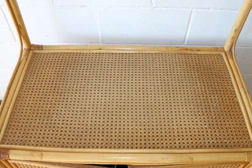 **RS17** A cane & wicker cabinet w/ glass shelf & two-door cupboard; great in a holiday home