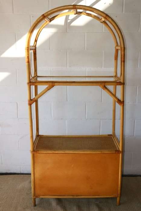 **RS17** A cane & wicker cabinet w/ glass shelf & two-door cupboard; great in a holiday home
