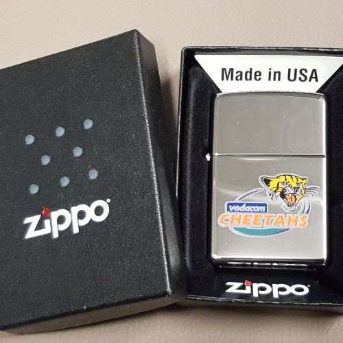 **RS17** A wonderful authentic Zippo "South African Rugby" CHEETAHS brushed chrome lighter