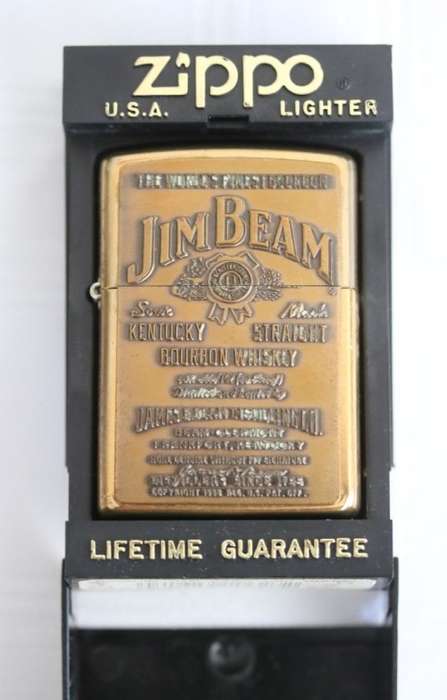 A rare original Zippo limited edition "Jim Beam Bourbon Whiskey " brass embossed lighter