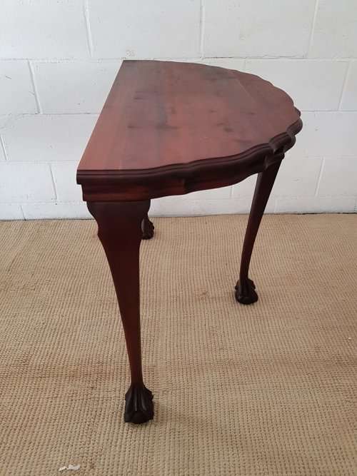 A beautiful vintage (larger than normal) ball & claw Imbuia half moon display/occasional table - wow