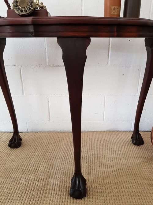 A beautiful vintage (larger than normal) ball & claw Imbuia half moon display/occasional table - wow