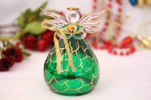 **RS17** A stunning hand-blown Italian green-glass angel finished w/ gold detailing by Flamigni
