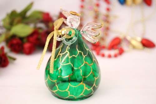 **RS17** A stunning hand-blown Italian green-glass angel finished w/ gold detailing by Flamigni