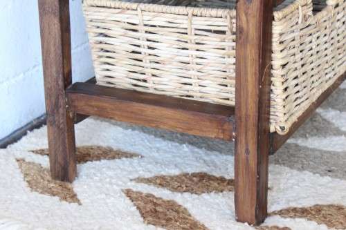 An awesome dark wooden 6-drawer cabinet with wicker drawers - great in the bathroom or bedroom!