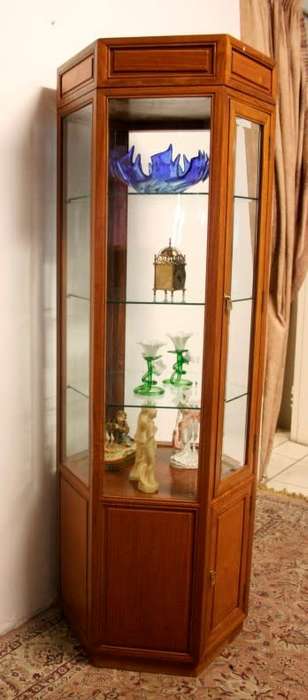 *Discounted* Exquisite solid Rosewood hexagon display cabinet w bevelled glass & large cupboard