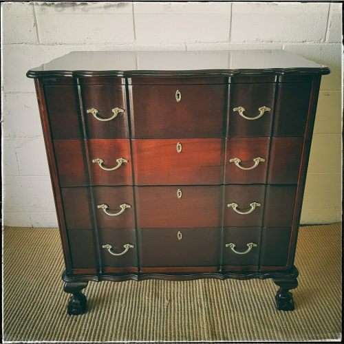 **RS17_Clearance** Vintage "G.P Milne" Imbuia brass handled 4-drawer ball & claw chest of drawers
