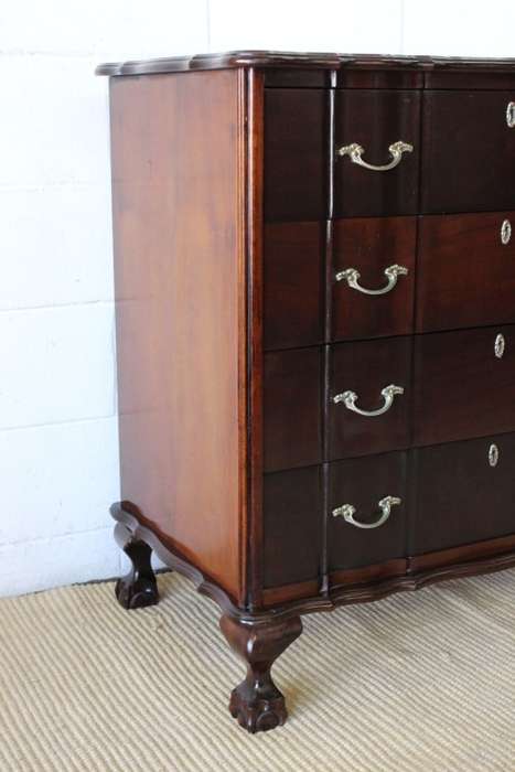 **RS17_Clearance** Vintage "G.P Milne" Imbuia brass handled 4-drawer ball & claw chest of drawers