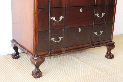 **RS17_Clearance** Vintage "G.P Milne" Imbuia brass handled 4-drawer ball & claw chest of drawers