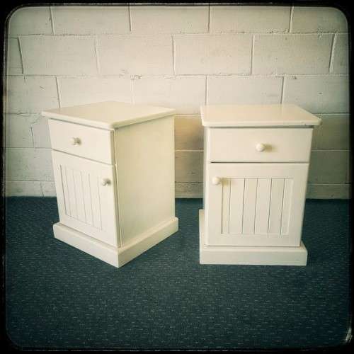 An awesome pair of white Duco bedside pedestals with a single drawer on runners & a cupboard