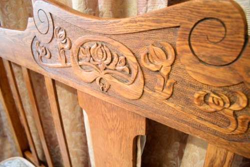 A stunning vintage solid carved Oak double bed headboard & footboard with an Edblo mattress set.