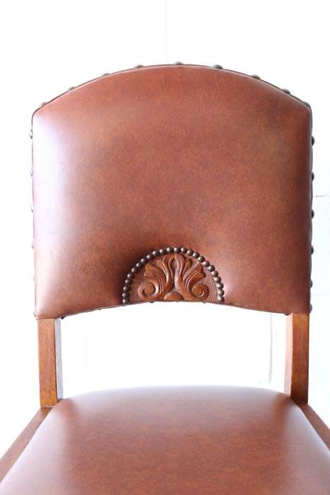 4x incredible vintage carved oak occasional dining chairs with faux leather seats - price per chair