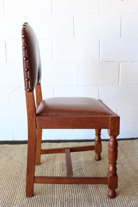 4x incredible vintage carved oak occasional dining chairs with faux leather seats - price per chair