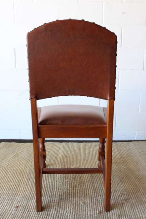 4x incredible vintage carved oak occasional dining chairs with faux leather seats - price per chair