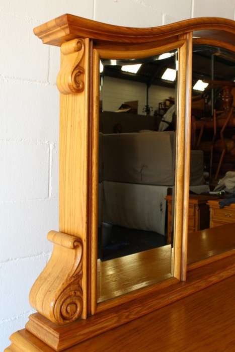 **RS17** A large Oak tri-mirror dressing table with seven spacious drawers and a matching stool!!