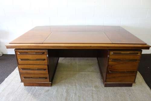 **RS17** A vintage large Yew wood executives office desk with a leather inlay top and ample space!!