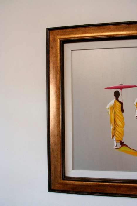 A beautifully framed (Bali) Buddhist Monks walking acrylic painting w awesome rich colours.