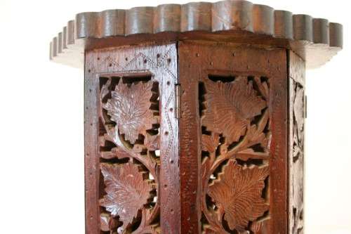 **RS17** A carved round Indian wood occasional/ side table with inlay detail and a hexagon base.