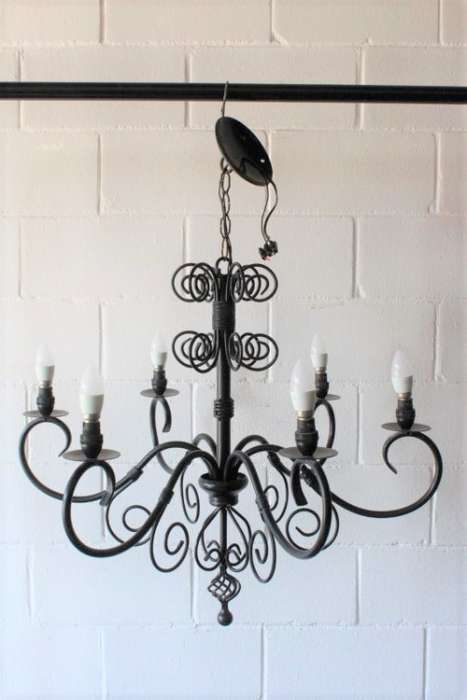 A stunning large 6-arm black wrought iron ceiling lights/ chandeliers  - Only one available