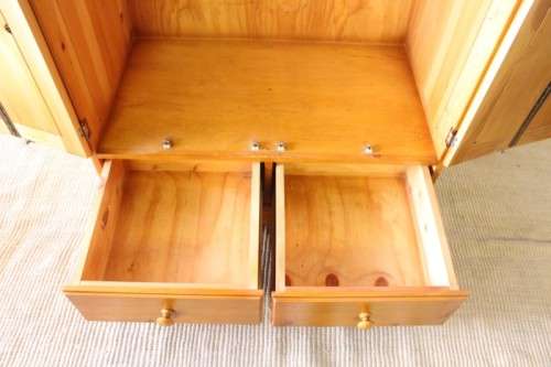 A stunning, well made double folding-door Yellow wood wardrobe with two storage drawers