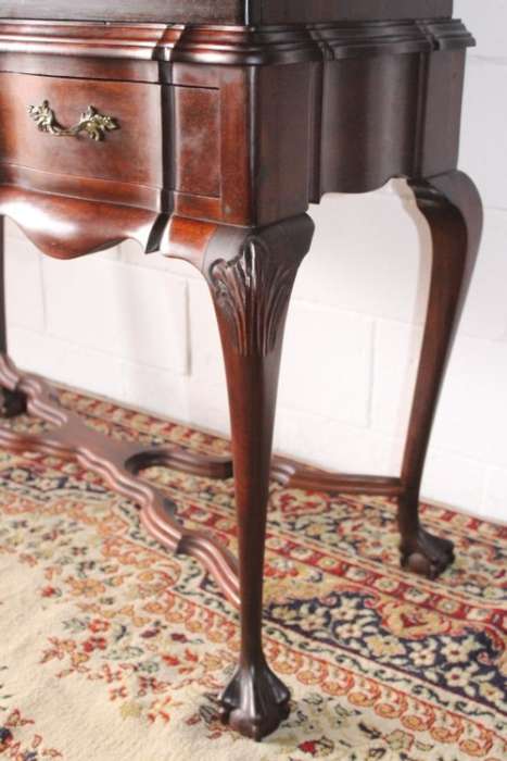 Awesome carved vintage solid Imbuia ball & claw drinks/ display cabinet/ showcase w/pull-out tray